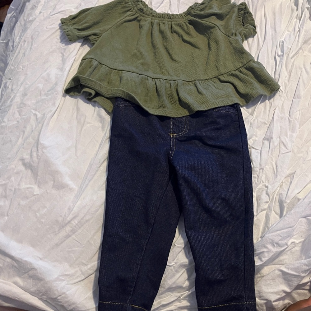 Carter's Dark Blue Kids Jeggins and olive green shirt